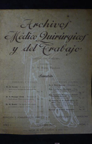 Portada del libro de ARCHIVOS MEDICO QUIRURGICOS Y DEL TRABAJO. DIREC.BRETON PLANDIURA. OTC.1945