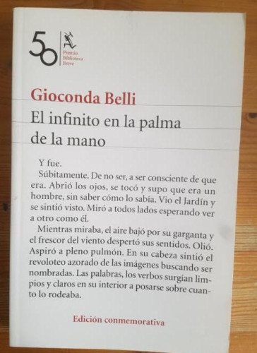 Portada del libro de EL INFINITO EN LA PALMA DE LA MANO. GIOCONDA BELLI. SEIX BARRAL. ED.CONMEMORATIVA 2008 229pp