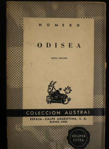 Portada del libro de ODISEA. HOMERO. COLECCION AUSTRAL. 1966 250 PAG