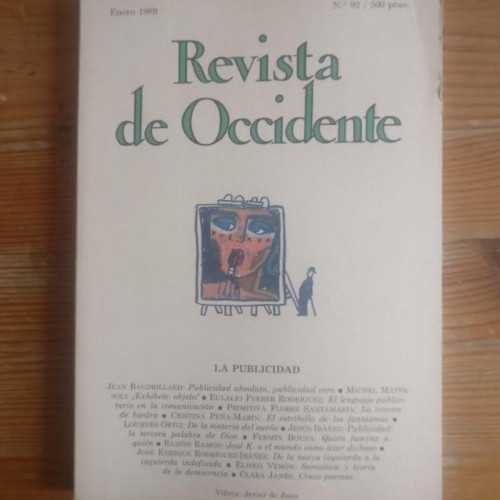 Portada del libro de REVISTA DE OCCIDENTE. LA PUBLICIDAD. Nº 92 1989