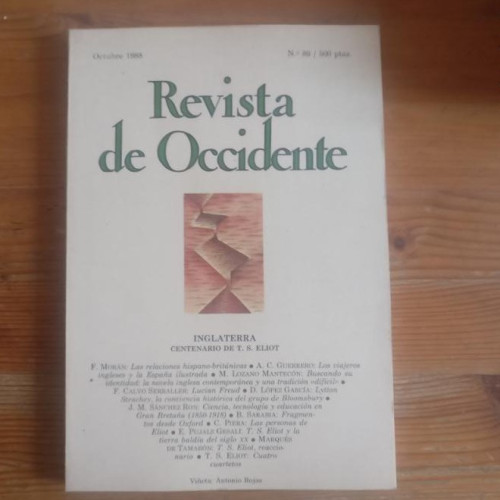 Portada del libro de REVISTA DE OCCIDENTE. INGLATERRA. CENTENARIO DE T.S. ELIOT. Nº 89 1988