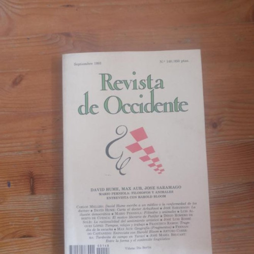 Portada del libro de REVISTA DE OCCIDENTE. DAVID HUME. MAX AUB SARAMA Nº 148 SEPTIEMBRE 1993