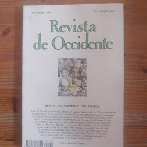 Portada del libro de REVISTA DE OCCIDENTE. ¿HACIA UNA SOCIEDAD DEL RIESGO? Nº 150 1993