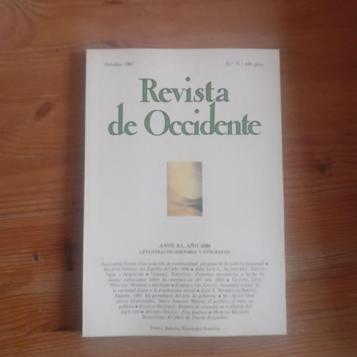 Portada del libro de REVISTA DE OCCIDENTE. ANTE EL AÑO 2000. LEVI-STRAUSS. Nº 77 OCTUBRE 1987