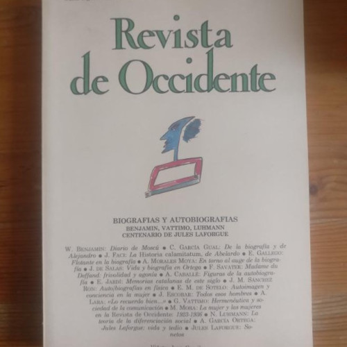 Portada del libro de REVISTA DE OCCIDENTE. BIOGRAFIAS Y AUTOBIOGRAFIAS. BENJAMIN. JULES LAFORGUE. Nº 74-75 1987