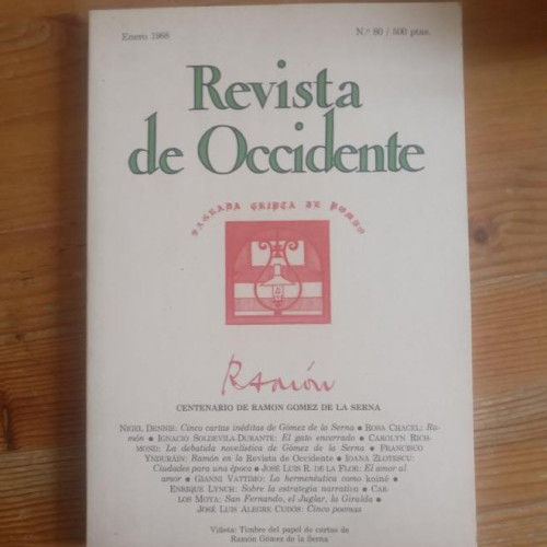 Portada del libro de REVISTA DE OCCIDENTE. RAMON GOMEZ DE LA SERNA.Nº 80 1988
