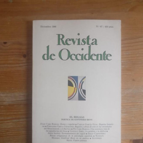 Portada del libro de REVISTA DE OCCIDENTE. EL REGALO. GOTTFRIED BENN. Nº 67 1986