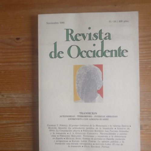 Portada del libro de REVISTA DE OCCIDENTE. TRANSICIÓN. ENTREVISTA ADOLFO SUÁREZ. Nº 54 1985