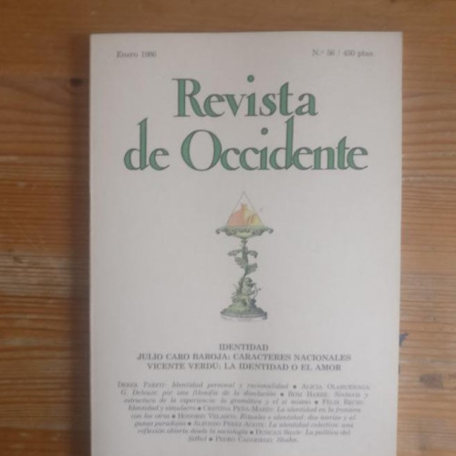 Portada del libro de REVISTA DE OCCIDENTE. IDENTIDAD. CARO BAROJA. VICENTE VERDÚ. Nº 56 1986