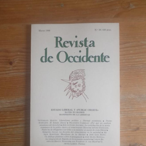 Portada del libro de REVISTA DE OCCIDENTE. ESTADO LIBERAL Y PUBLIC CHOICE. HAYEK EN MADRID. Nº 58 1986