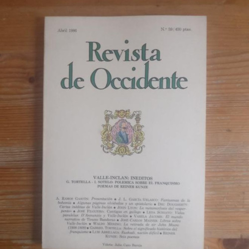 Portada del libro de REVISTA DE OCCIDENTE. VALLE INCLAN. INÉDITOS. Nº 59 1986