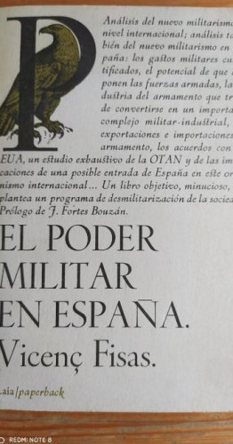 Portada del libro de VICENÇ FISAS - EL PODER MILITAR EN ESPAÑA - LAIA, 1979