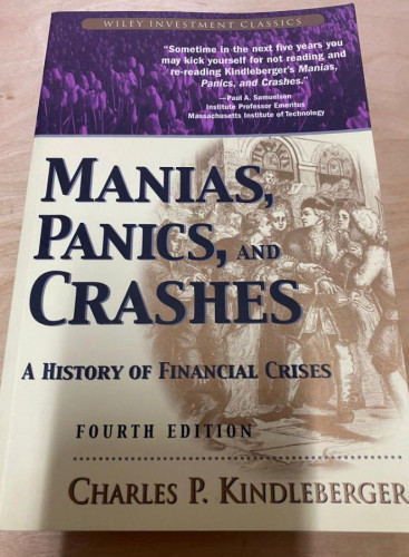 Portada del libro de Manias, Panics, and Crashes: A History of Financial Crise. Kindleberger, Charles P. 2020. Wiley.