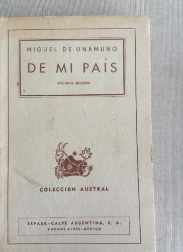 Portada del libro de DE MI PAIS. UNAMUNO. AUSTRAL