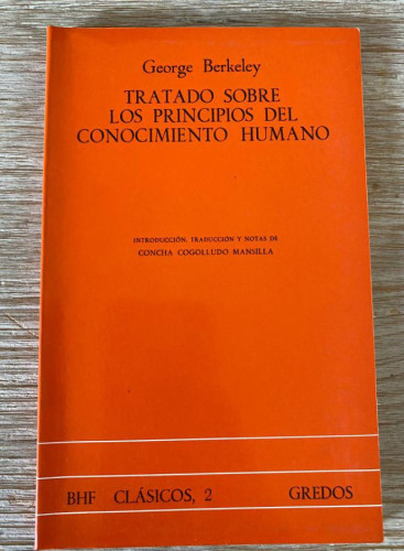 Portada del libro de Tratado sobre los principios del conocimiento humano. George Berkeley. 1990, Gredos.