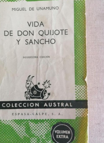 Portada del libro de Vida de con quijote y sancho. unamuno. austral. USADO