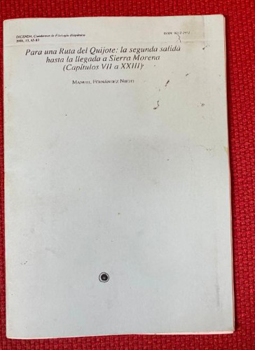 Portada del libro de PARA UNA RUTA DEL QUIJOTE. (CAPITULOS VII A XXIII). MANUEL FERNANDEZ NIETO. DICENDA.