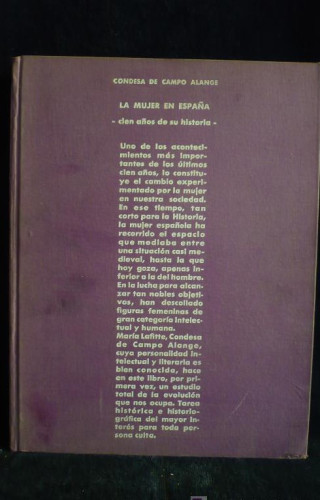 Portada del libro de LA MUJER EN ESPAÑA. CONDESA DE CAMPO ALEGRE.1963. ED. AGUILAR. 389PAG